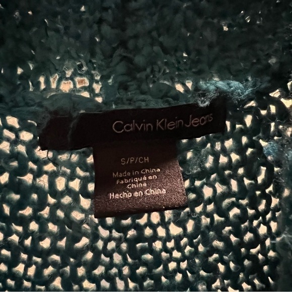 CALVIN KLEIN JEANS Small Teal Green Cowl Turtleneck Loose Knobby Knit Sweater - Picture 3 of 15